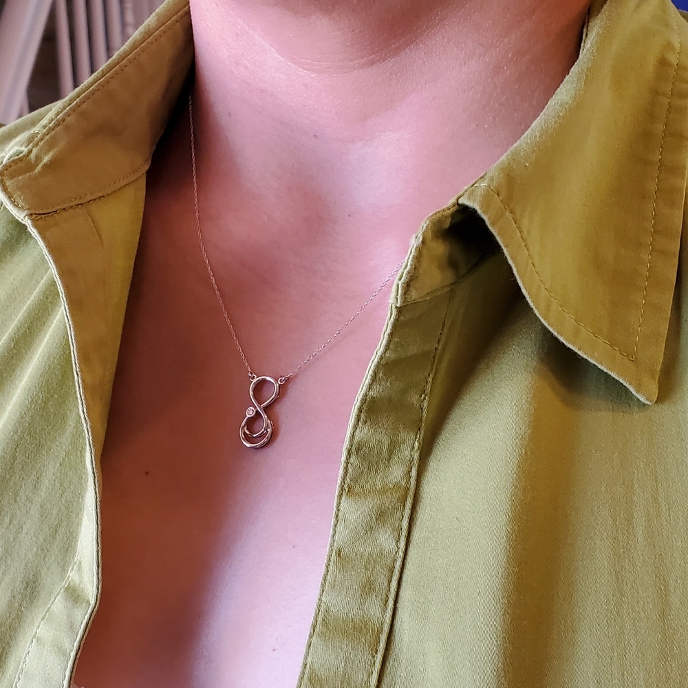 Gold infinity necklace pendant & genuine diamond